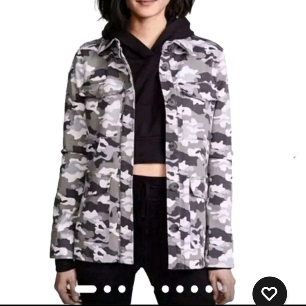 L'Agence Cromwell Gray Black Camouflage Camo Denim Loose Fit Light Jacket sz S